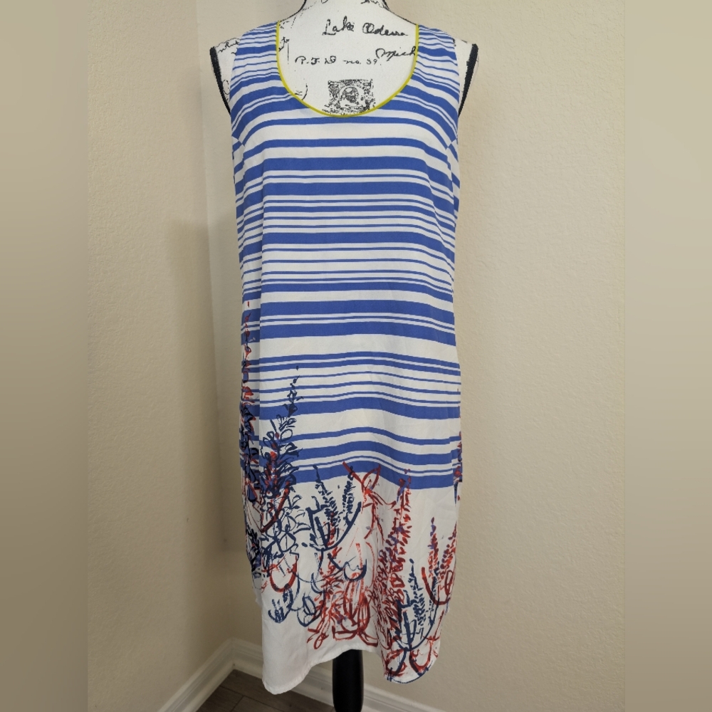 EUC•Charlie Jade Striped & Floral Dress•Small•White, Blue, Yellow & Red 🤍💙💛♥️